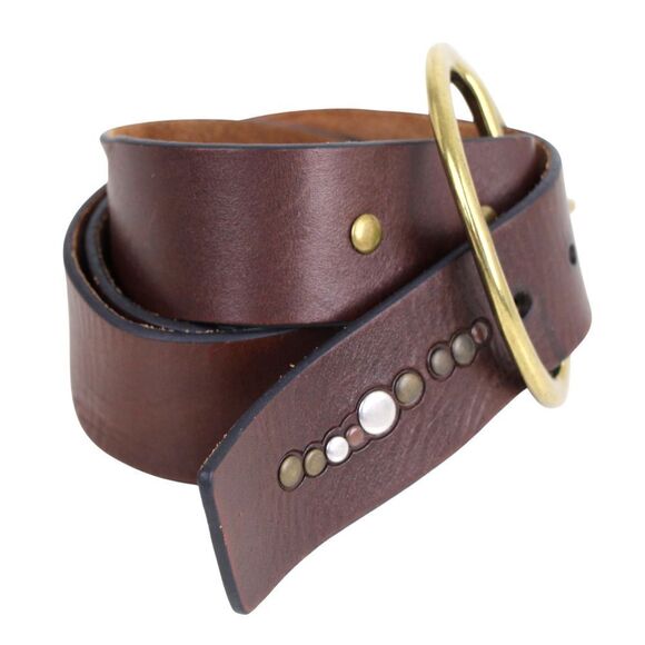 CLASSIC BROWN REAL LEATHER 1.5"Wd STUDDED DRESS CASUAL WOMEN'S BELT Sz S/M (E97 - Picture 6 of 12